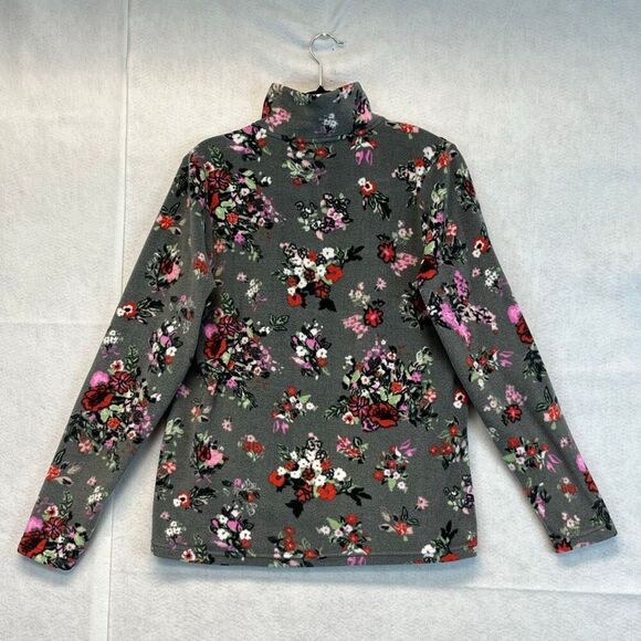 VERA BRADLEY Jacket Women's Small Gray Pink Floral Sporty Fleece Pullover Cozy - Picture 12 of 14